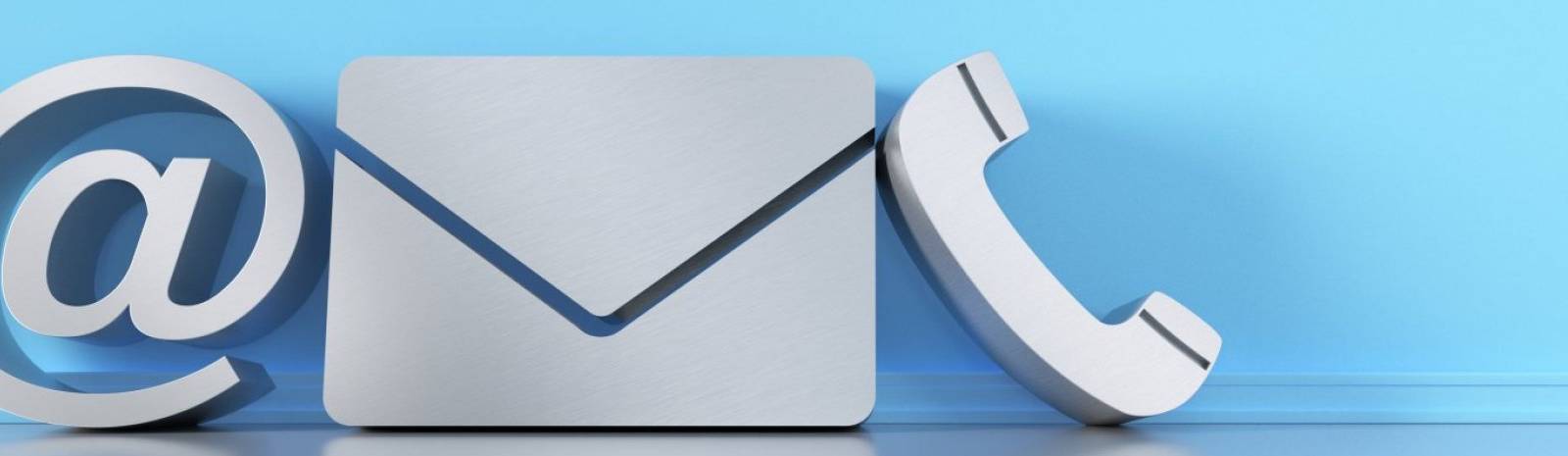 silver at, envelope and phone symbol against blue background