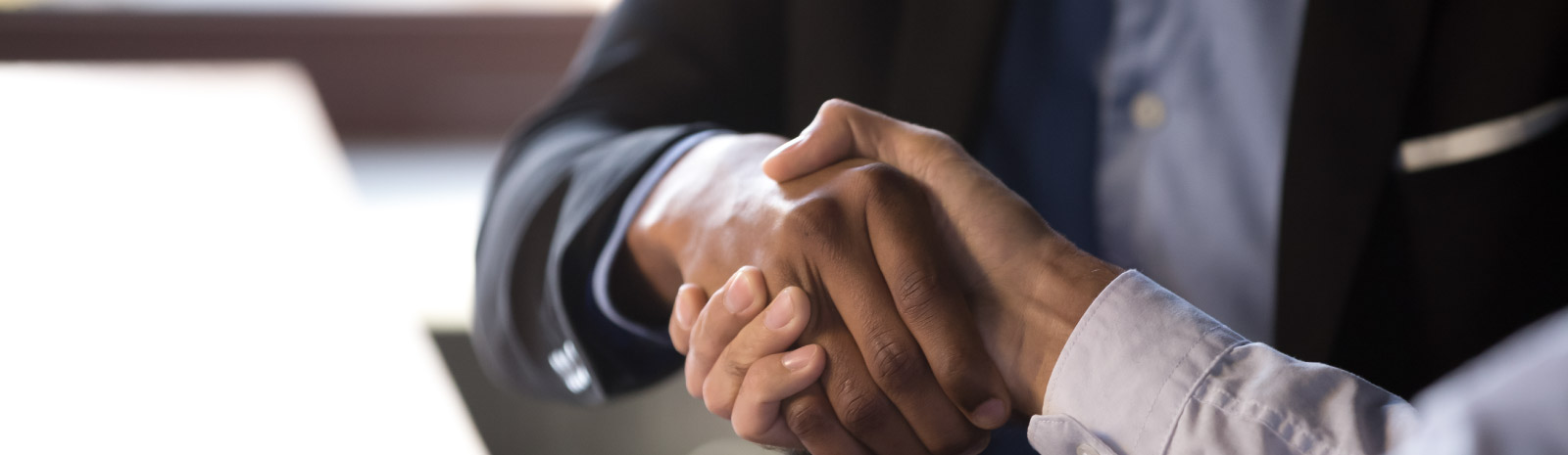 Business people shake hands.